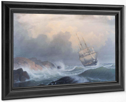 Ship In A Storm Off Gloucester Mass by Edward Moran