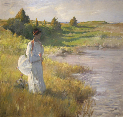 An Afternoon Stroll Oil On Canvas Painting By William Merritt Chase by William Merritt Chase