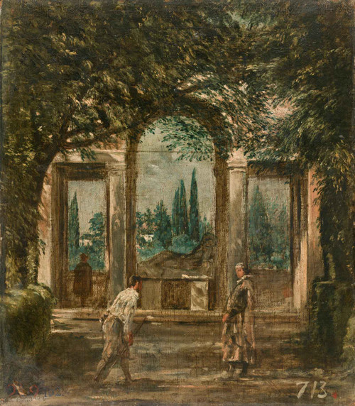 View Of The Gardens Of The Villa Medici Rome With A Statue Of Ariadne by Nicholas Poussin