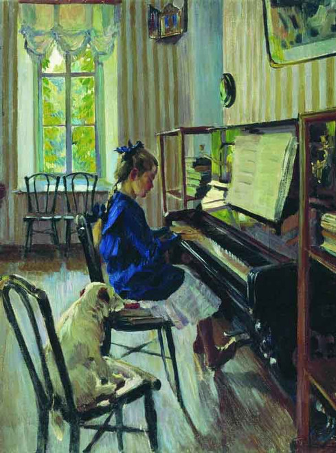 Girl At The Piano By Sergei Arsenevich Vinogradov Russian 1869 1938