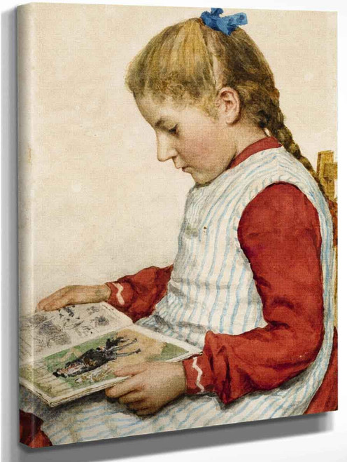 Girl Looking At A Book By Albert Anker