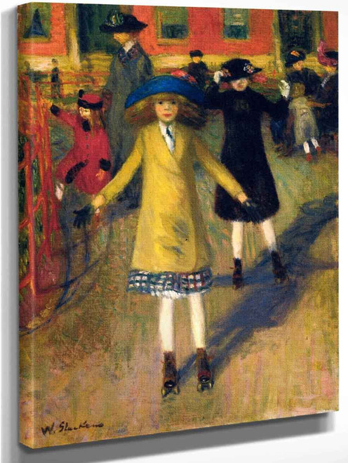 Girl Roller Skating, Washington Square By William James Glackens  By William James Glackens