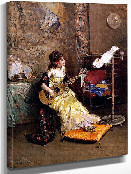 Girl With A Guitar And Parrot By Raimundo De Madrazo Y Garreta