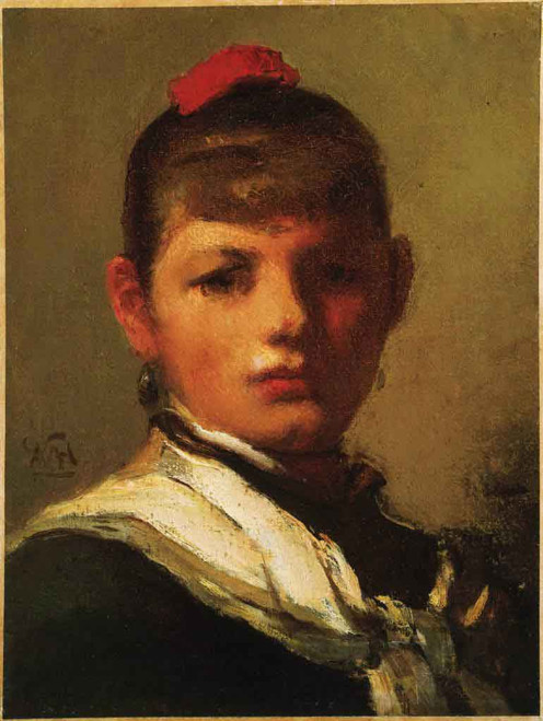 Girl With Red Hair Ribbon By William Morris Hunt
