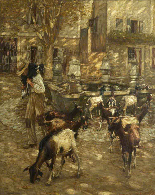 Goats At A Fountain By Henry La Thangue