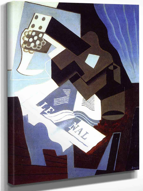 Guitar, Book And Newspaper By Juan Gris