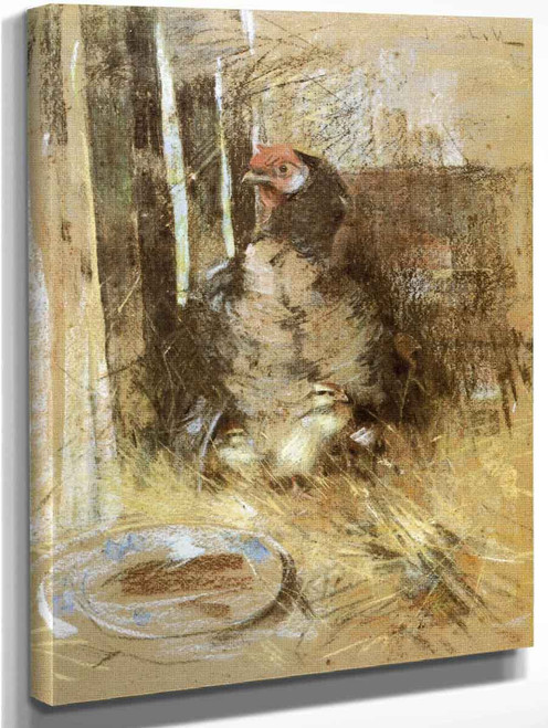 Hen And Chickens By Joseph Crawhall