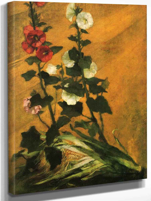 Hollyhocks And Corn By John La Farge By John La Farge