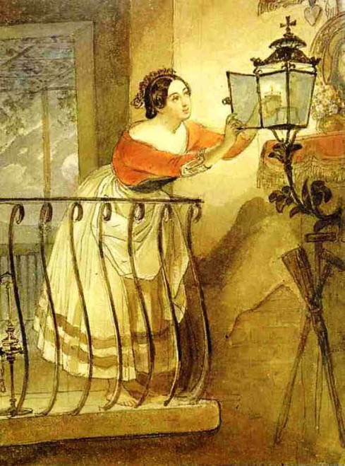 Italian Woman Lightning A Lamp Before The Image Of Madonna By Karl Pavlovich Brulloff