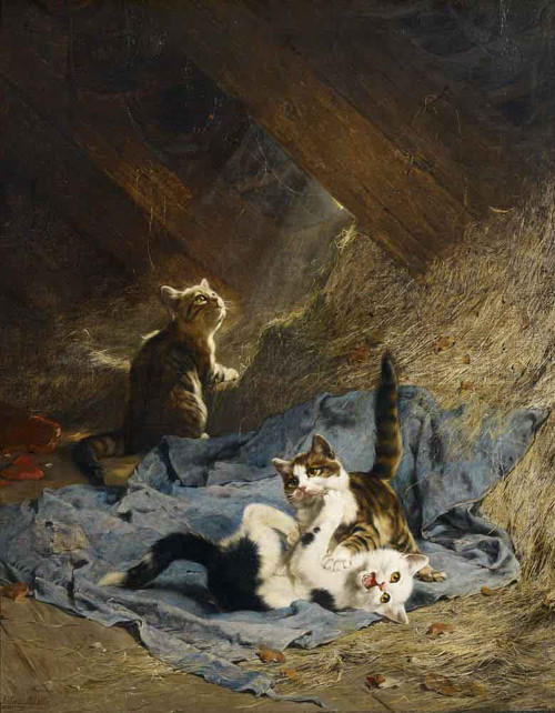 Kittens Playing In The Hay By Julius Adam By Julius Adam
