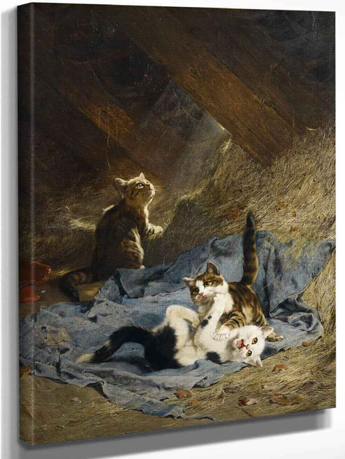 Kittens Playing In The Hay By Julius Adam By Julius Adam
