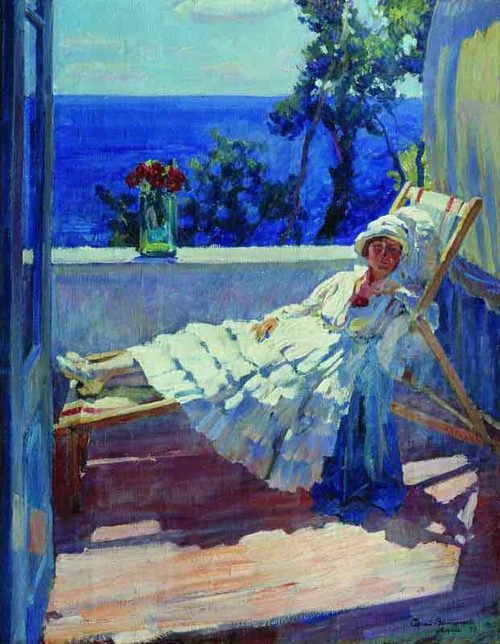 Lady On The Balcony By Sergei Arsenevich Vinogradov Russian 1869 1938