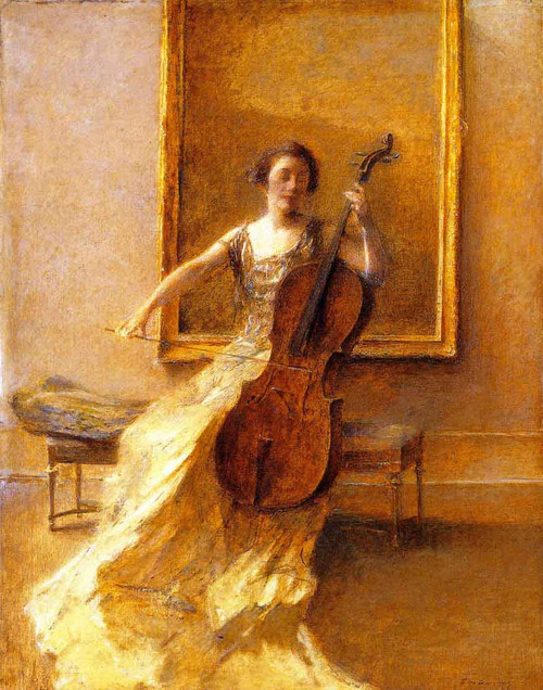 Lady With A Cello By Thomas Wilmer Dewing By Thomas Wilmer Dewing