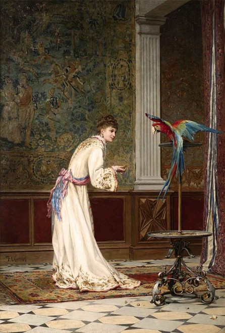 Lady With A Parrot By Frederik Henrdik Kaemmerer