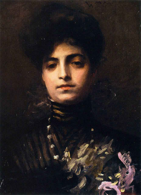 Lady With Orchids By William Merritt Chase