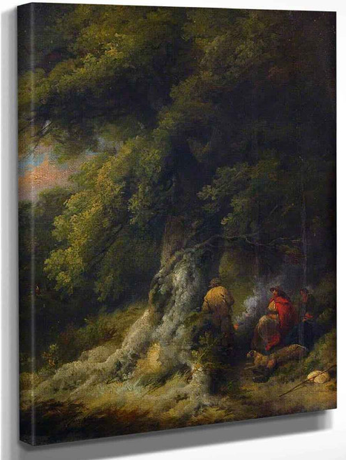 Landscape With Gypsy Figures At A Fire In A Wood By George Morland