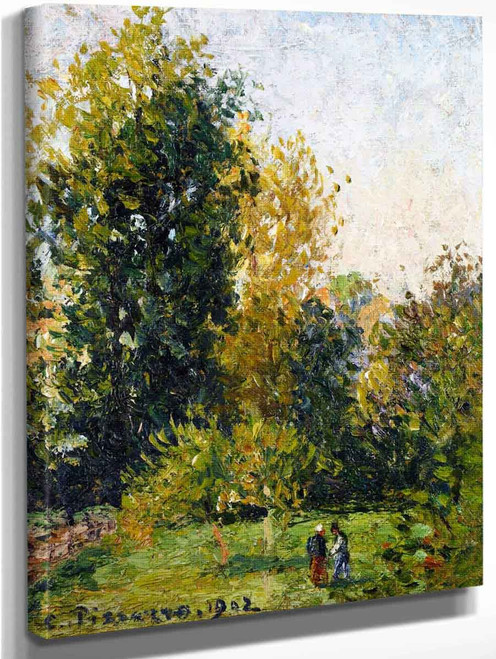 Landscape With Two Figures, Eragny, Autumn By Camille Pissarro