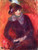 Seated Woman With Fur Neckpiece And Red Background By William James Glackens  By William James Glackens