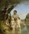 Mother With Three Children By A River By Ludwig Knaus