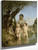Mother With Three Children By A River By Ludwig Knaus
