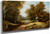 Landscape With A Shepherd On A Road Through Trees By John Linnell By John Linnell