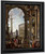 An Architectural Capriccio With The Philosopher Diogenes And Other Figures By A Fountain By Giovanni Paolo Panini