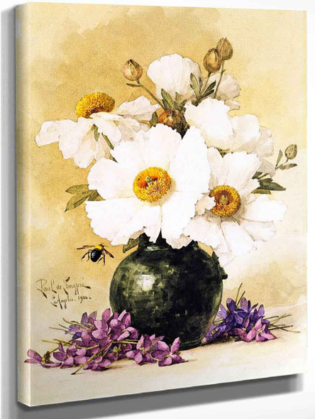 Matilija Poppies And California Violets By Raoul De Longpre By Raoul De Longpre