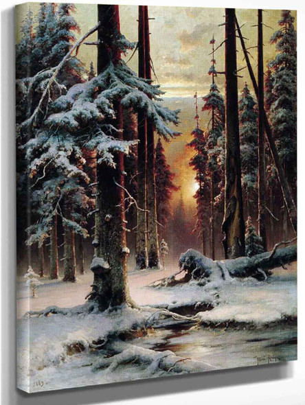 Winter Sunset In The Forest By Julius Klever