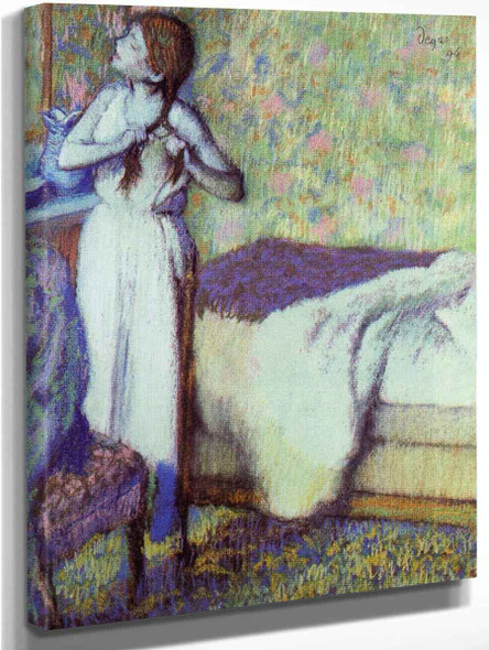 Young Girl Braiding Her Hair By Edgar Degas