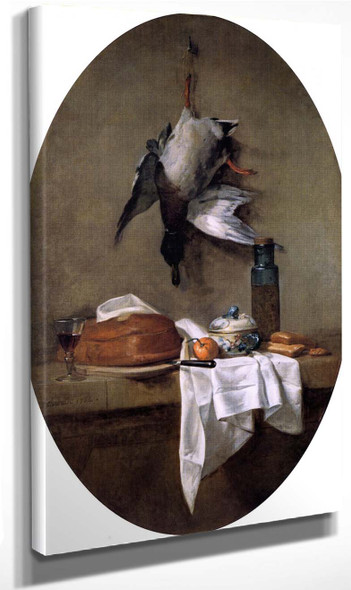 Duck Hanging By One Leg, Pâte, Bowl And Jar Of Olives By Jean Baptiste Simeon Chardin(French, 1699 1779) By Jean Baptiste Simeon Chardin(French, 1699 1779) Art Reproduction