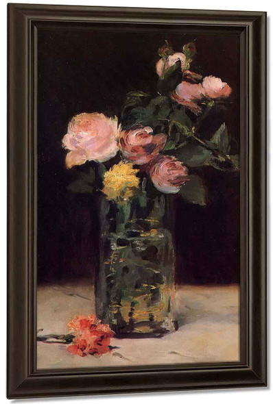 Roses In A Glass Vase By Edouard Manet By Edouard Manet