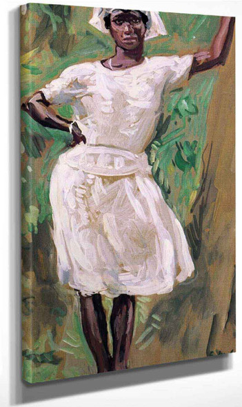 Sketch Of Young Black Woman In White Dress And Hat By Gari Melchers
