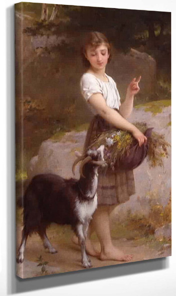 Young Girl With Goat And Flowers By Emile Munier