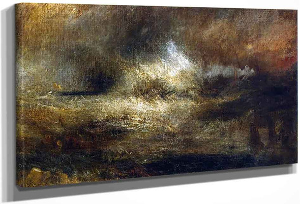 Stormy Sea With Blazing Wreck By Joseph Mallord William Turner