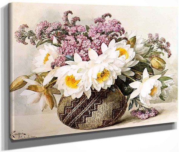 Floral With Indian Basket By Raoul De Longpre By Raoul De Longpre