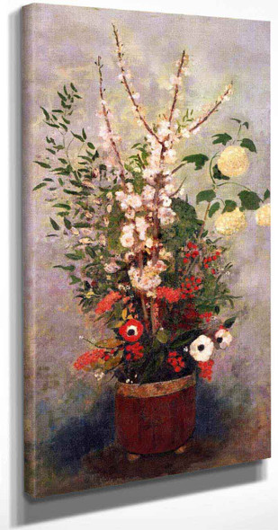 Vase Of Flowers With Branches Of A Flowering Apple Tree By Odilon Redon