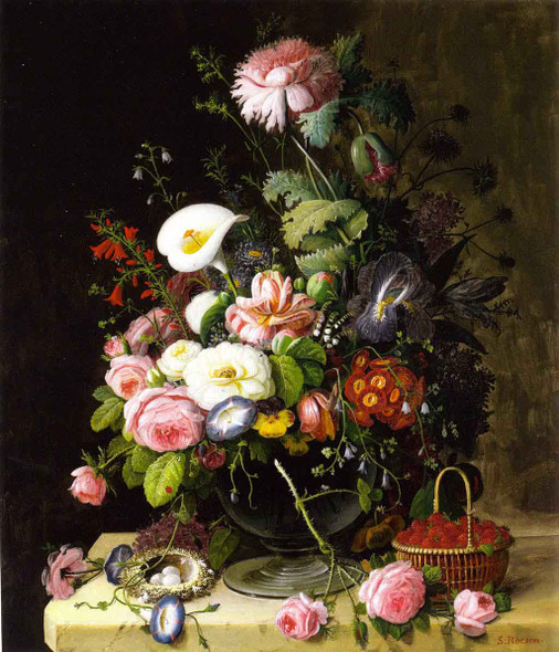 Still Life, Vase Of Flowers By Severin Roesen