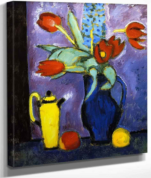 Still Life With Tulips, Blue Jug, Yellow Coffee Pot By Alexei Jawlensky By Alexei Jawlensky