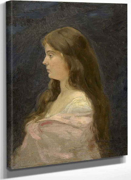 Portrait Of A Girl In A White Dress With Pink Shawl By Charles Auguste Emile Durand