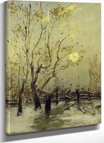 Woman With A Fagot In Winter Landscape By Fritz Thaulow