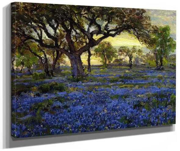 Old Live Oak Tree And Bluebonnets On The West Texas Military Grounds San Antonio By Julian Onderdonk