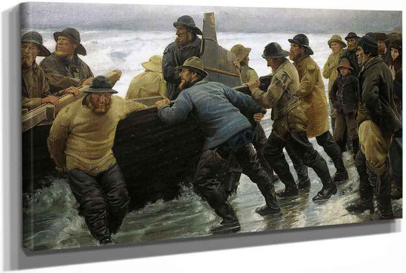 Fishermen Launching A Rowing Boat by Michael Peter Ancher
