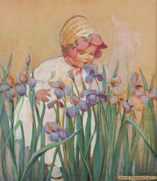Little Girl With Irises Good Housekeeping Cover June 1930 by Jessie Willcox Smith
