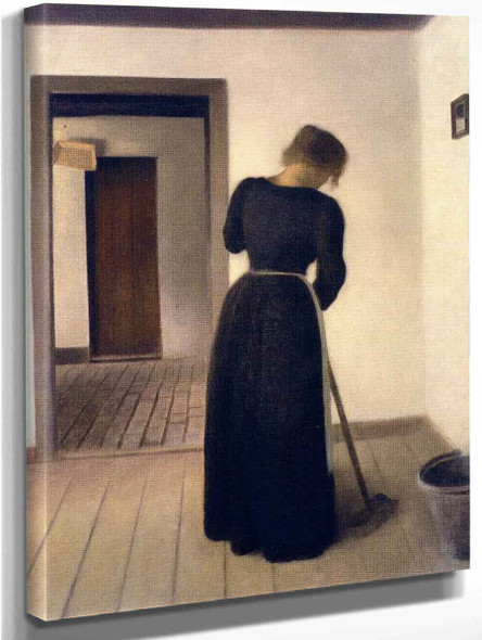 Interior With A Young Woman Sweeping By Vilhelm Hammershoi  By Vilhelm Hammershoi