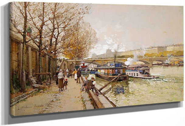 Along The Seine River By Eugene Galien Laloue