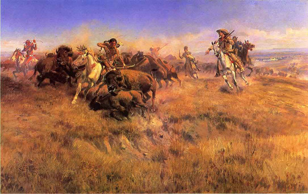 Running Buffalo By Charles Marion Russell