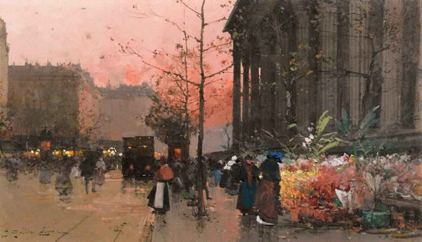 The Flower Market At La Madeleine By Eugene Galien Laloue