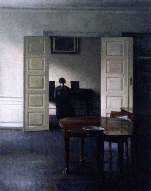 Interior With Ida Playing The Piano By Vilhelm Hammershoi  By Vilhelm Hammershoi