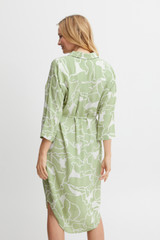 Green and White Patterned Shirt Dress