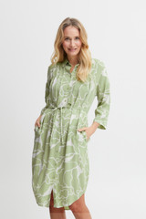 Green and White Patterned Shirt Dress